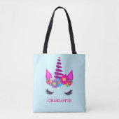 Unicorn Flowery Super Cute Girly, persoonlijk Tote Bag (Voorkant)