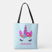 Unicorn Flowery Super Cute Girly, persoonlijk Tote Bag (Achterkant)