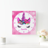 Unicorn Flowery Super Cute Girly, persoonlijk Vierkante Klok (Huis)
