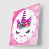 Unicorn Flowery Super Cute Girly, persoonlijk Vierkante Klok (Hoek)