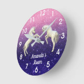 Unicorn Foals Paars Pink Glitter Persoonlijk Ronde Klok (Hoek)