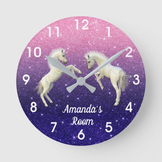 Unicorn Foals Paars Pink Glitter Persoonlijk Ronde Klok (Voorkant)