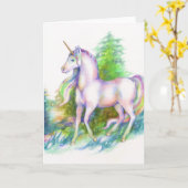 Unicorn Forest regenboog fantasy paard Wenskaart Kaart (Gele Bloem)