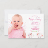 Unicorn foto 1e verjaardagsfeestje meisjesuitnodig kaart (Voorkant)