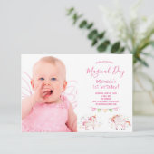 Unicorn foto 1e verjaardagsfeestje meisjesuitnodig kaart (Staand voorkant)