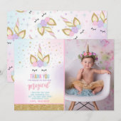 Unicorn Foto Hartelijk dank voor uw kaart Roze Gol (Voorkant / Achterkant)
