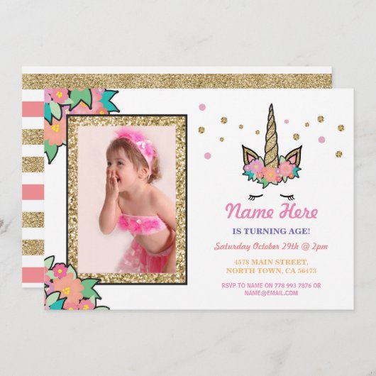 Unicorn Foto op zaterdag Kaart (Voorkant / Achterkant)