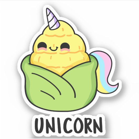 Unicorn Funny Baby Corn Pun Sticker (Voorkant)