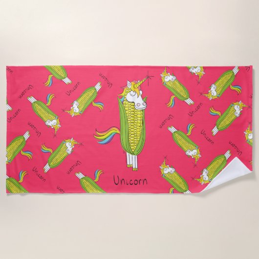 Unicorn Funny Corn Beach Towel Strandlaken (Voorkant)