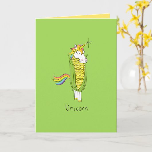 Unicorn Funny Corn Wenskaart Kaart (Gele Bloem)
