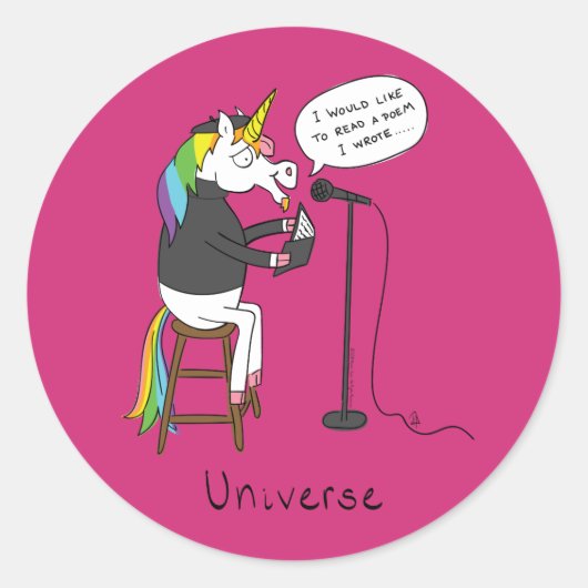 Unicorn Funny Poetry Ronde Sticker (Voorkant)
