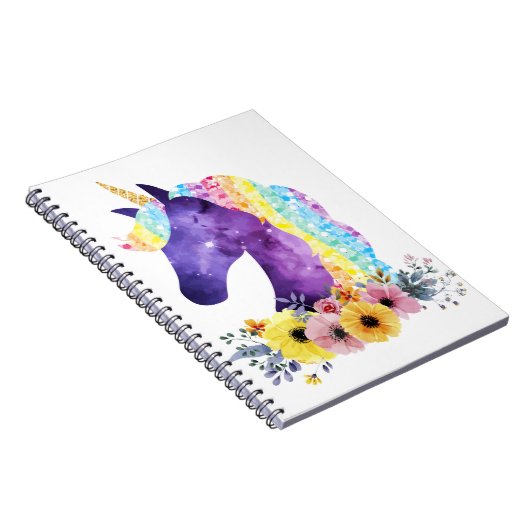 Unicorn Galaxy met bloemen Notitieboek (Rechterzijde)
