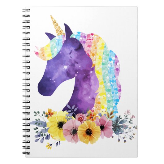 Unicorn Galaxy met bloemen Notitieboek (Voorkant)