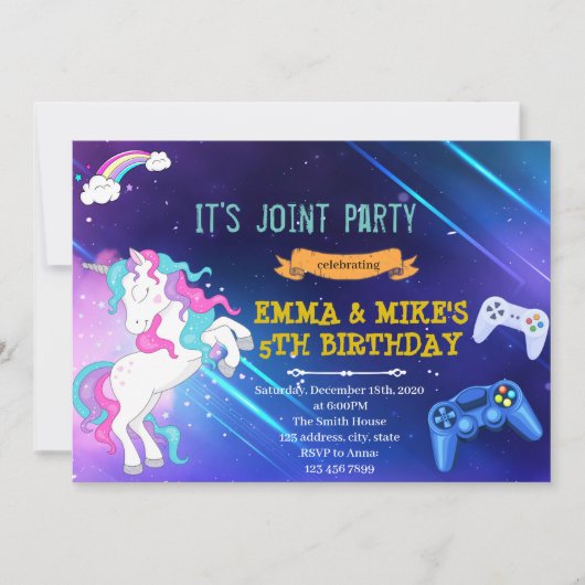 Unicorn game joint party Invitation Kaart (Voorkant)