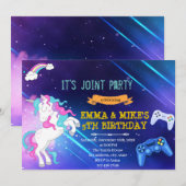 Unicorn game joint party Invitation Kaart (Voorkant / Achterkant)
