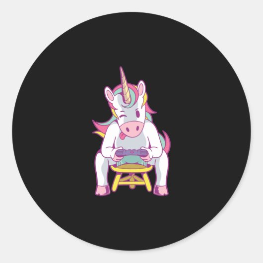 Unicorn Gamer Ronde Sticker (Voorkant)