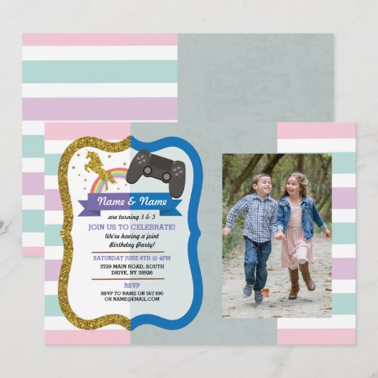 Unicorn & Gaming Joint Boy girl Kaart (Voorkant / Achterkant)