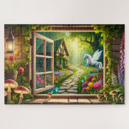 Unicorn Garden Window Scene Pegasus Gift Legpuzzel