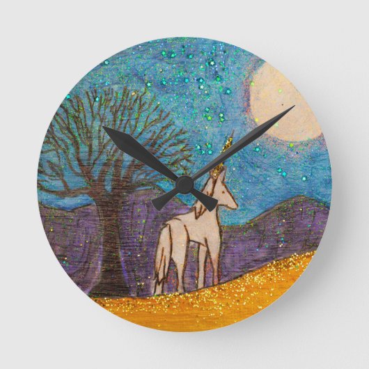 Unicorn Gazing op de maan Ronde Klok (Voorkant)