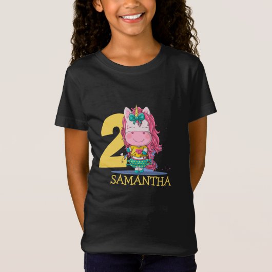 Unicorn geel 2e verjaardag t-shirt (Voorkant)
