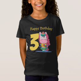 Unicorn geel 3de verjaardag T-shirt
