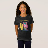 Unicorn geel 4e verjaardag T-Shirt (Voorkant volledig)