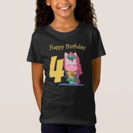 Unicorn geel 4e verjaardag T-Shirt