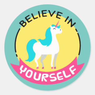 Unicorn "Geloof in jezelf" motivatie tekening Ronde Sticker