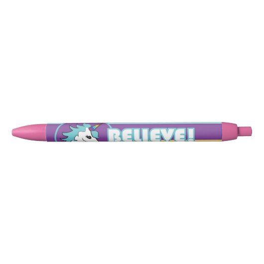 Unicorn "GELOOF!" Zwarte Inkt Pen (Voorkant)