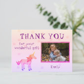 Unicorn gepersonaliseerd dank u Meisje Foto Bedankkaart (Staand voorkant)