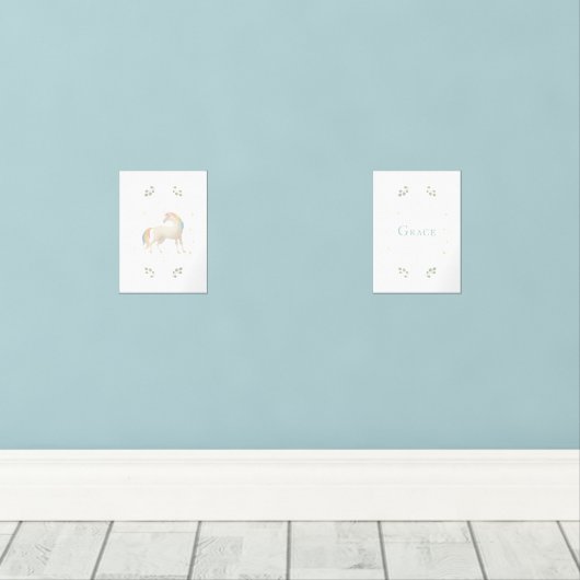 Unicorn Gepersonaliseerd naam print set van 2 (Houten vloer)