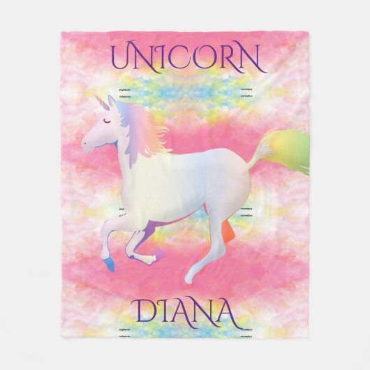 UNICORN gepersonaliseerde fleece deken. (Voorkant)