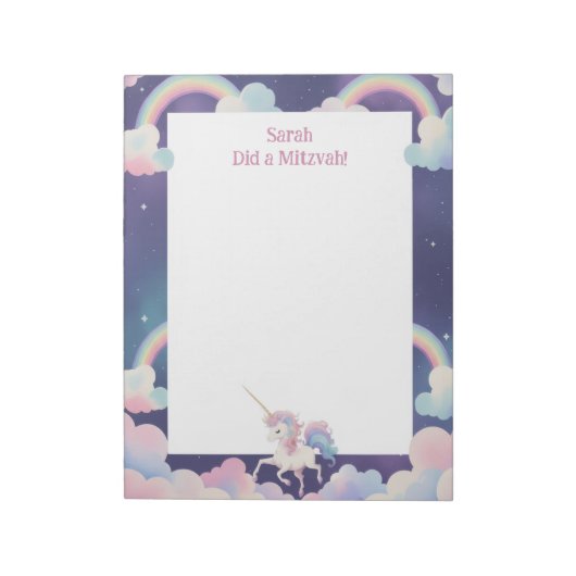 Unicorn gepersonaliseerde Mitswa Note pad Notitieblok (Linkerzijde)