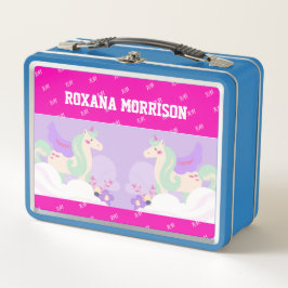 UNICORN GEVLEUGELD ROOS ROZE BLAUW Metalen Lunchbo
