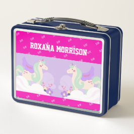 UNICORN GEVLEUGELD ROOS ROZE BLAUW Metalen Lunchbo