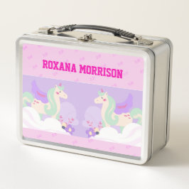 UNICORN GEVLEUGELDE ROOS ROZE KLEUREN Metal Lunchb