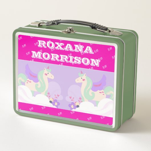 UNICORN GEVLEUGELDE ROOS ROZE WIT Metalen Lunchbox (Voorkant)