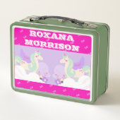 UNICORN GEVLEUGELDE ROOS ROZE WIT Metalen Lunchbox (Achterkant)