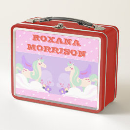 UNICORN GEVLEUGELDE ROOS ROZE WIT Metalen Lunchbox