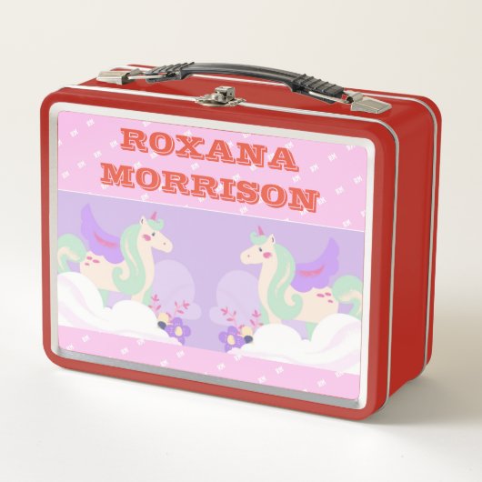 UNICORN GEVLEUGELDE ROOS ROZE WIT Metalen Lunchbox (Voorkant)