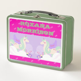 UNICORN GEVLEUGELDE ROOS ROZE WIT Metalen Lunchbox