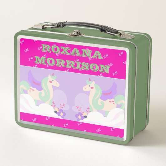 UNICORN GEVLEUGELDE ROOS ROZE WIT Metalen Lunchbox (Voorkant)