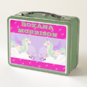 UNICORN GEVLEUGELDE ROOS ROZE WIT Metalen Lunchbox (Achterkant)
