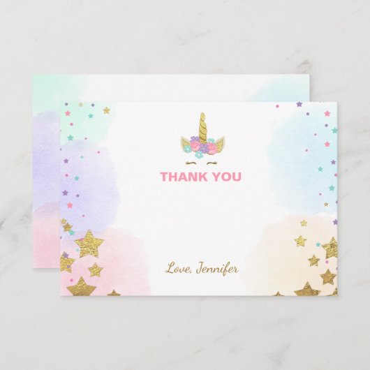 Unicorn gezicht Hartelijk dank voor uw kaart Roze  (Voorkant / Achterkant)