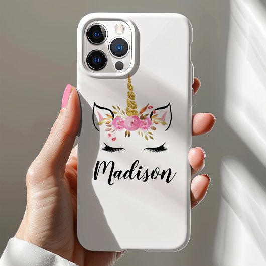 Unicorn-gezicht met Eyelashes persoonlijke naam Case-Mate iPhone Case