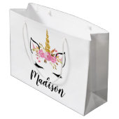 Unicorn-gezicht met Eyelashes persoonlijke naam Groot Cadeauzakje (Achterkant Gekanteld)