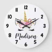 Unicorn-gezicht met Eyelashes persoonlijke naam Grote Klok (Voorkant)