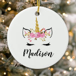 Unicorn-gezicht met Eyelashes persoonlijke naam Keramisch Ornament<br><div class="desc">Unicorn Face met Eyelashes Speciaal op naam gesteld keramisch Ornament</div>