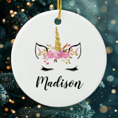 Unicorn-gezicht met Eyelashes persoonlijke naam Keramisch Ornament