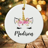 Unicorn-gezicht met Eyelashes persoonlijke naam Keramisch Ornament